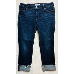 Loft Women’s Denim Jeans Pants For Curvy Straight Dark Wash Fold Hemline Sz 12